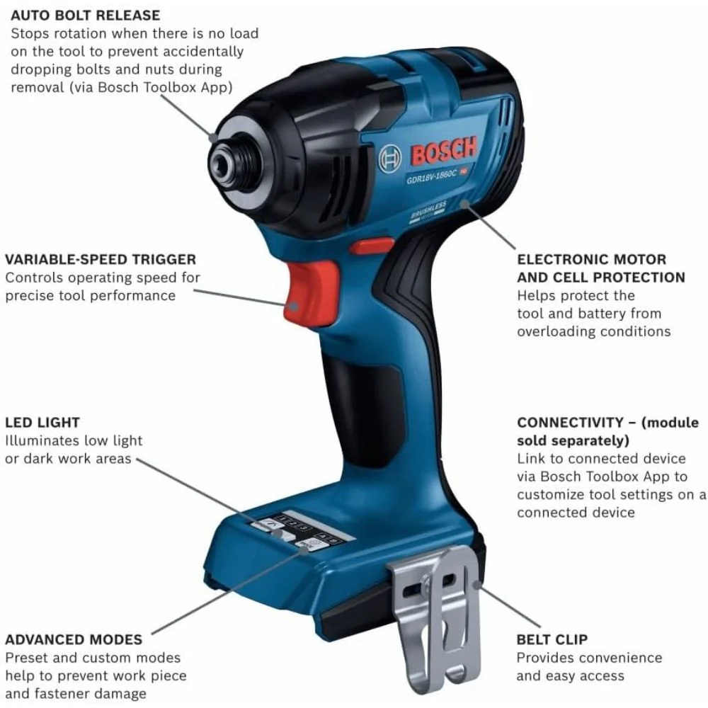 Bosch GDR18V-1860CN 18V Brushless Connected-Ready 1/4 In. Hex Impact Driver (Bare Tool) - Image 2