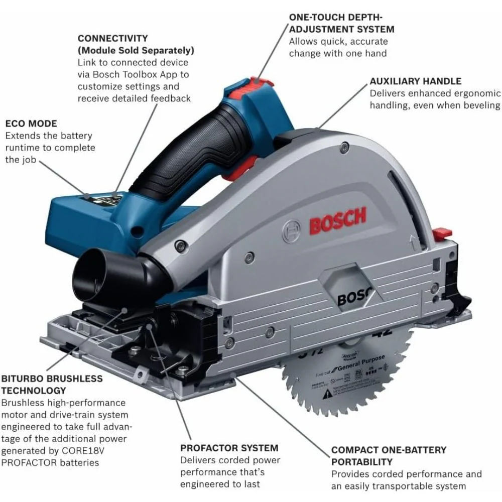 Bosch GKT18V-20GCL PROFACTOR 18V Connected-Ready 5-1/2 In. Track Saw with Plunge Action (Bare Tool) - Image 2