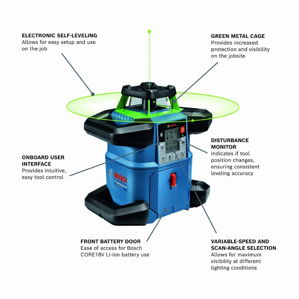 Bosch GRL4000-90CHVGK 18V REVOLVE4000 Connected Green-Beam Self-Leveling Horizontal/Vertical Rotary Laser Kit with (1) CORE18V 4 Ah Advanced Power Battery