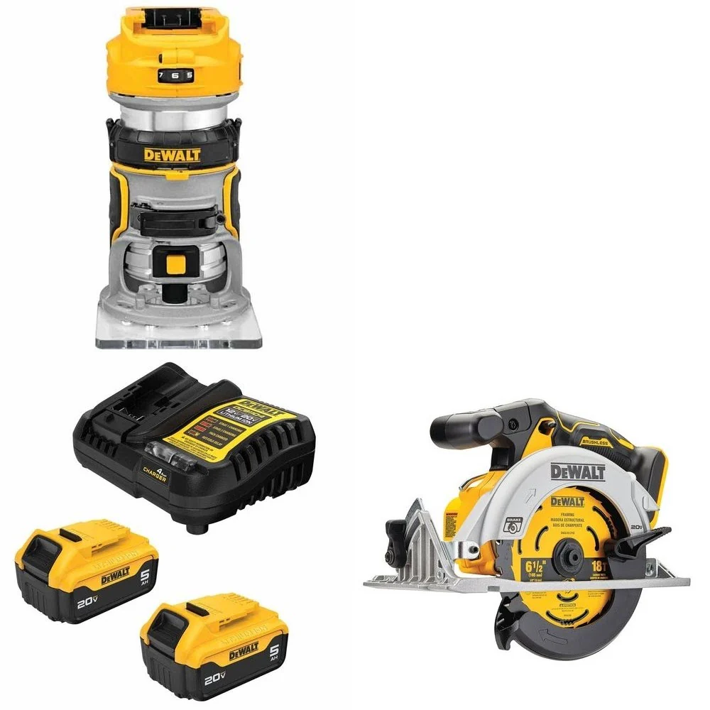DeWalt DCB205-2C Battery Kit W/ FREE DCW600B Router and FREE DCS565B Saw