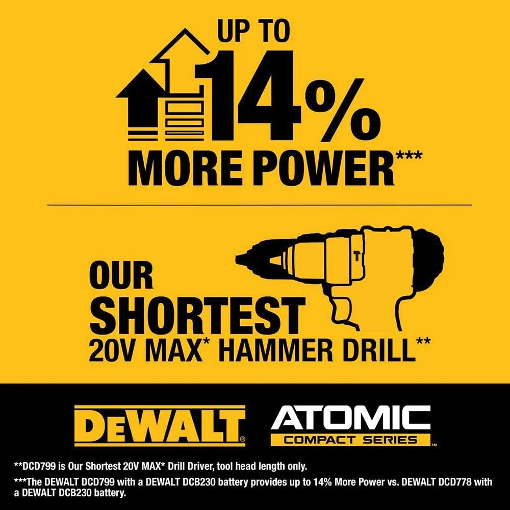 DeWalt DCD799L1 ATOMIC COMPACT SERIES 20V MAX Brushless Cordless 1/2 in. Hammer Drill Kit - Image 10