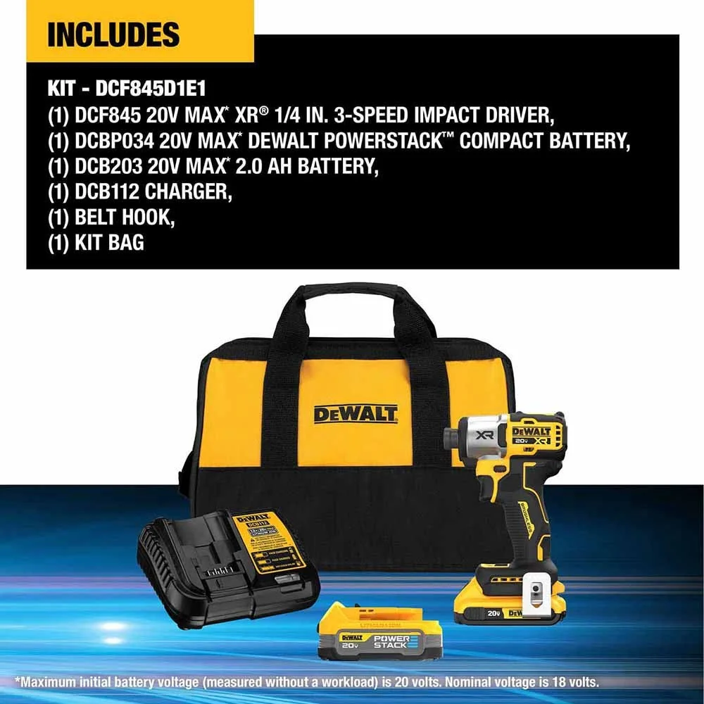 DeWalt DCF845D1E1 20V MAX XR 1/4 in. 3-Speed Impact Driver with DEWALT POWERSTACK Kit - Image 4