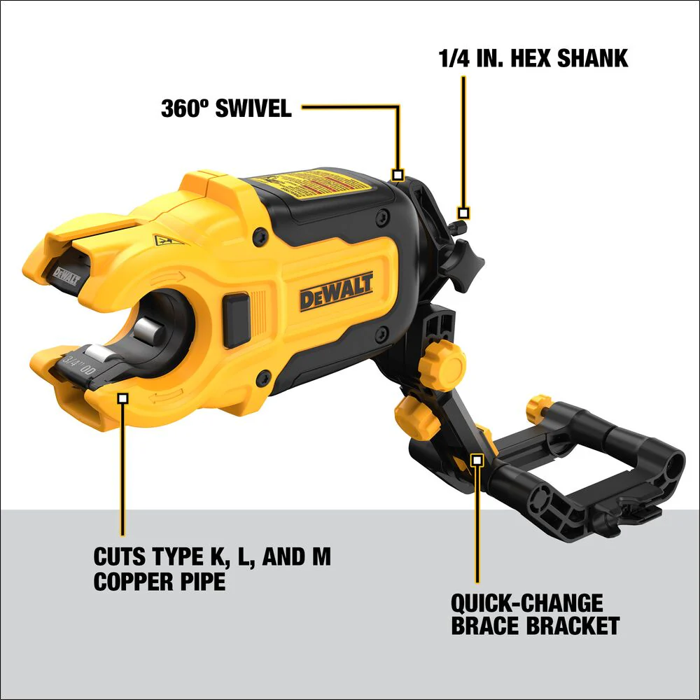 DeWalt DWACPRIR Impact Connect Copper Tubing Cutter with Brace Bracket 1/2"-1" Capacity , Includes 1/2" and 3/4" Cutting Wheels - Image 2