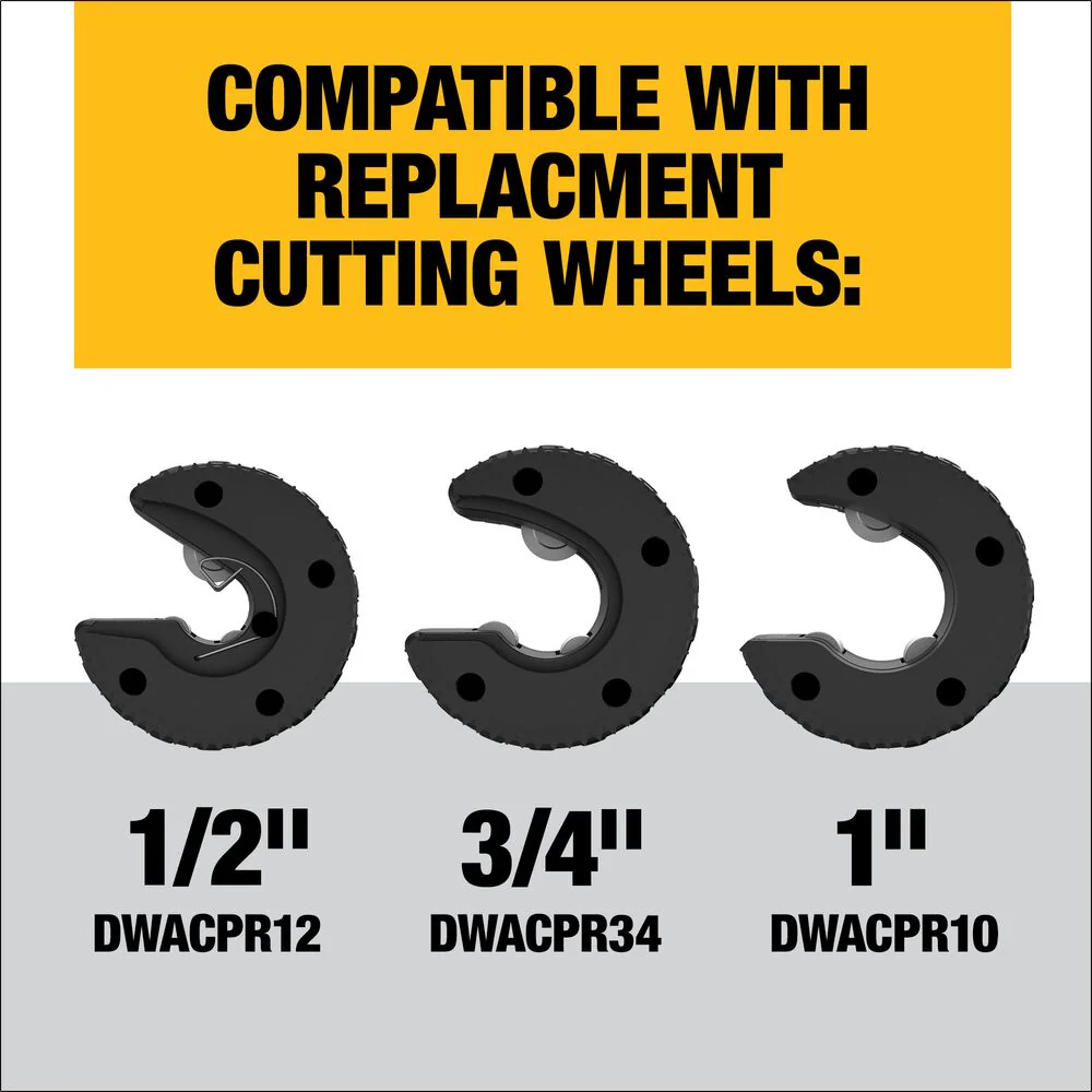 DeWalt DWACPRIR Impact Connect Copper Tubing Cutter with Brace Bracket 1/2"-1" Capacity , Includes 1/2" and 3/4" Cutting Wheels - Image 9