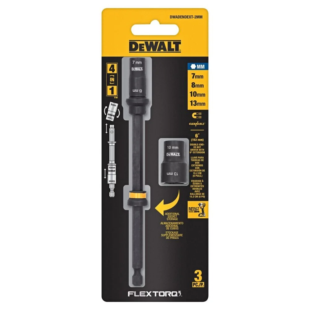 DeWalt DWADENDEXT-2MM 7mm & 8mm Socket, 10mm & 13mm Socket, with 6" Extension - Image 9