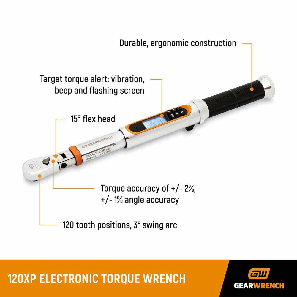 GearWrench 85194 1/4" 120XP Flex Head Electronic Torque Wrench with Angle - Image 2