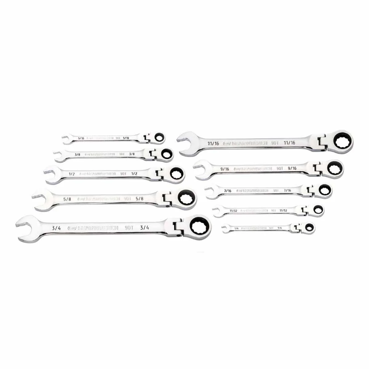 GearWrench 86758 10 Pc. 90-Tooth 12 Point Flex Head Ratcheting Combination SAE Wrench Set - Image 2