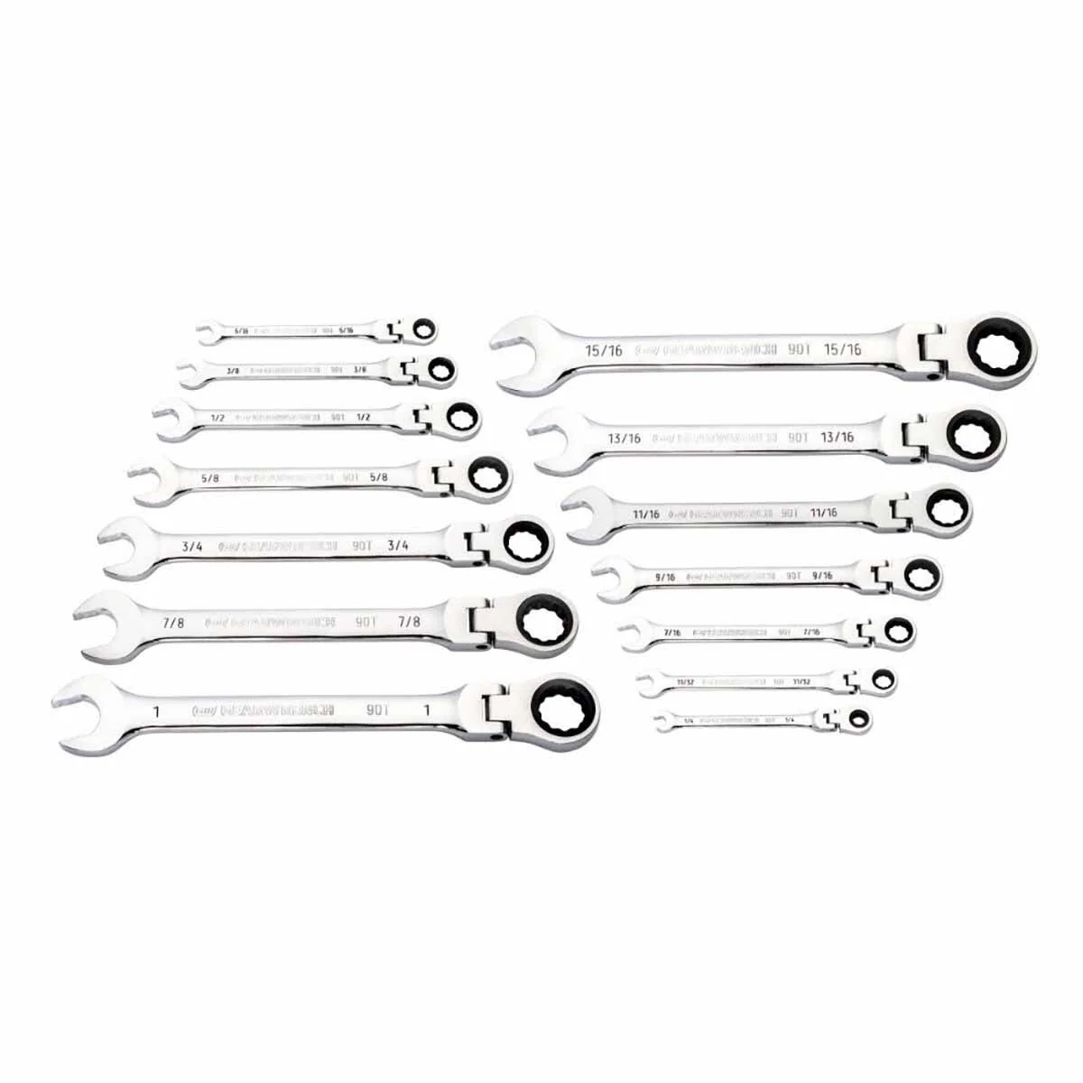 GearWrench 86759 14 Pc. 90-Tooth 12 Point Flex Head Ratcheting Combination SAE Wrench Set - Image 2