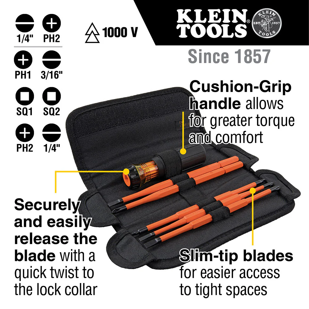 Klein 32288 8-in-1 Insulated Interchangeable Screwdriver Set - Image 7