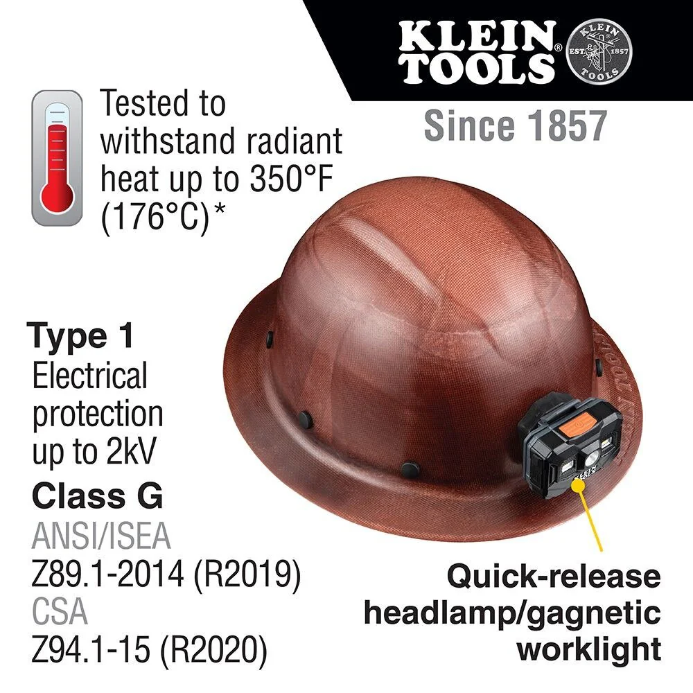 Klein 60447 Hard Hat, KONSTRUCT Series, Full-Brim, Class G, Rechargeable Headlamp - Image 2