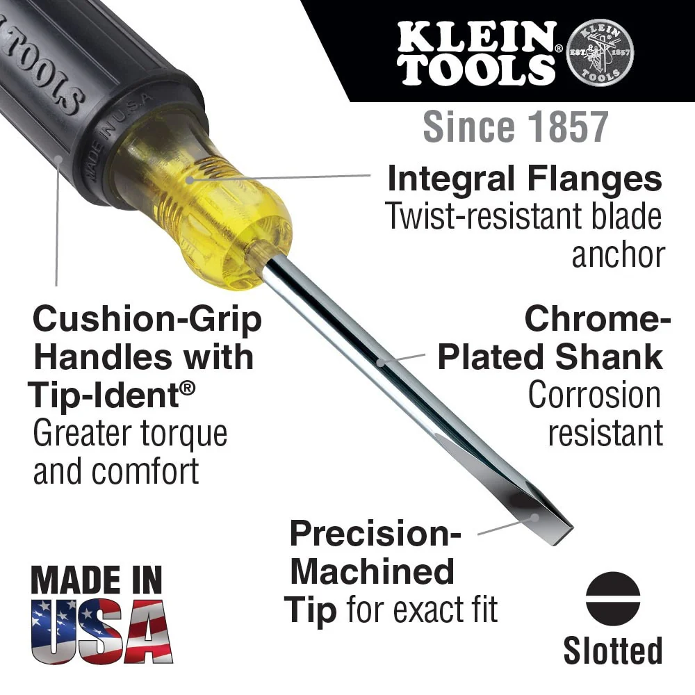 Klein Tools 605-6 1/4" Cabinet Tip Screwdriver, Heavy Duty, 6" - Image 5