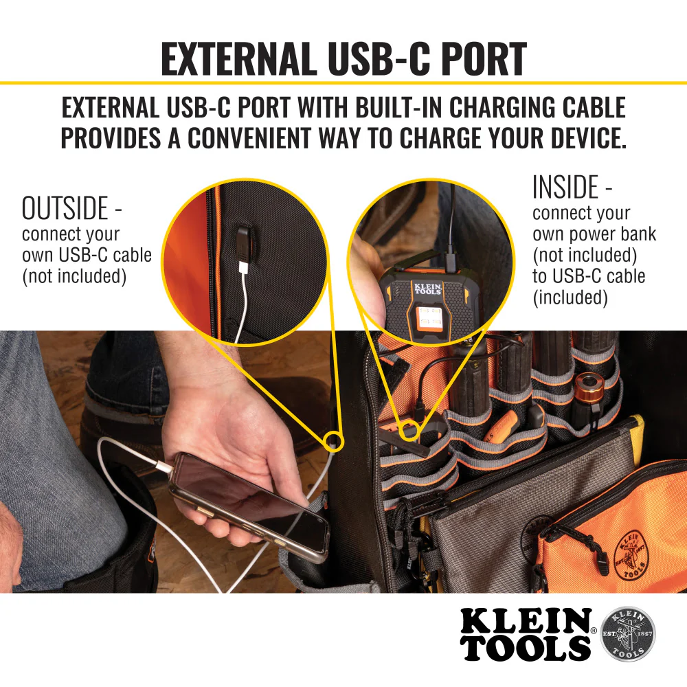 Klein 62800BP Tradesman Pro XL Tool Bag Backpack, 40 Pockets - Image 3