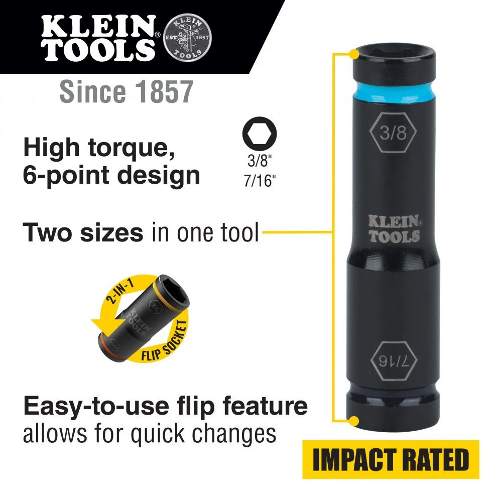 Klein 66077 Flip Impact Socket, 7/16" x 3/8" - Image 7
