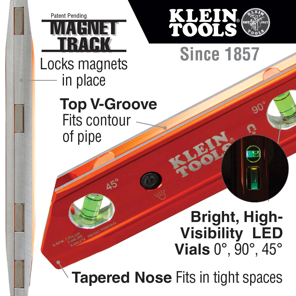 Klein 935RBLT Lighted Torpedo Billet Level, Rare Earth Magnet - Image 7