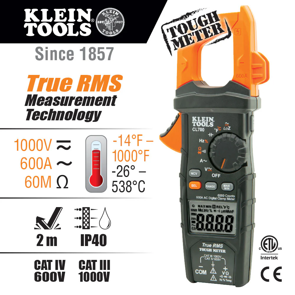 Klein CL700 Digital Clamp Meter AC Auto-Ranging LoZ - Image 6