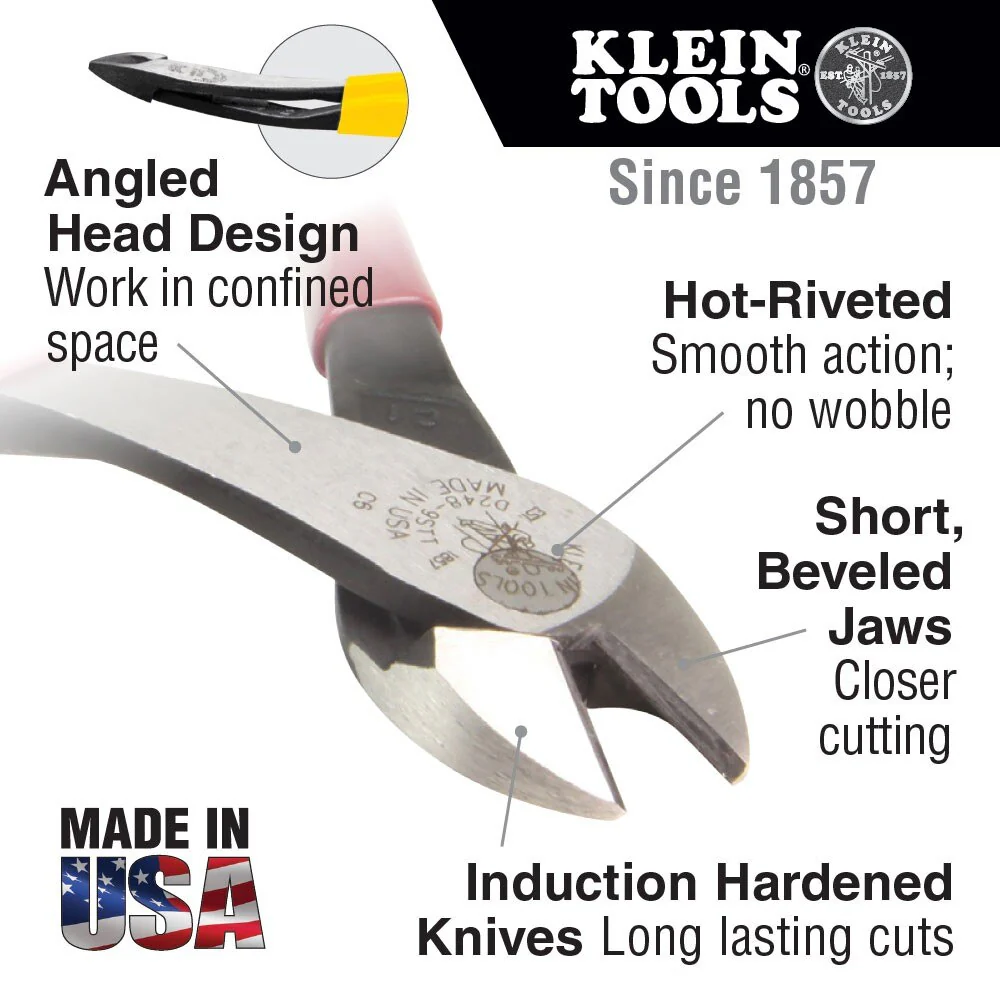 Klein Tools J2000-48 Pliers, Heavy-Duty Diagonal-Cutters Angled, 8" - Image 7