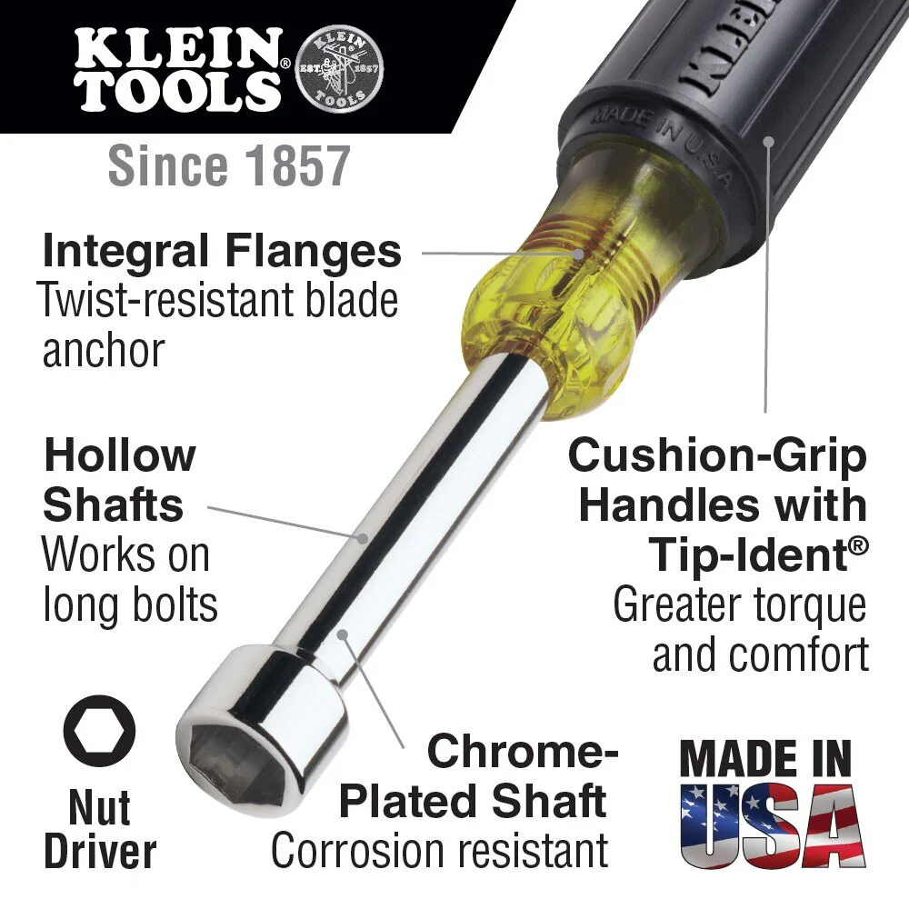 Klein Tools 630-1/2 1/2" Nut Driver, 3" Shaft, Cushion-Grip - Image 5