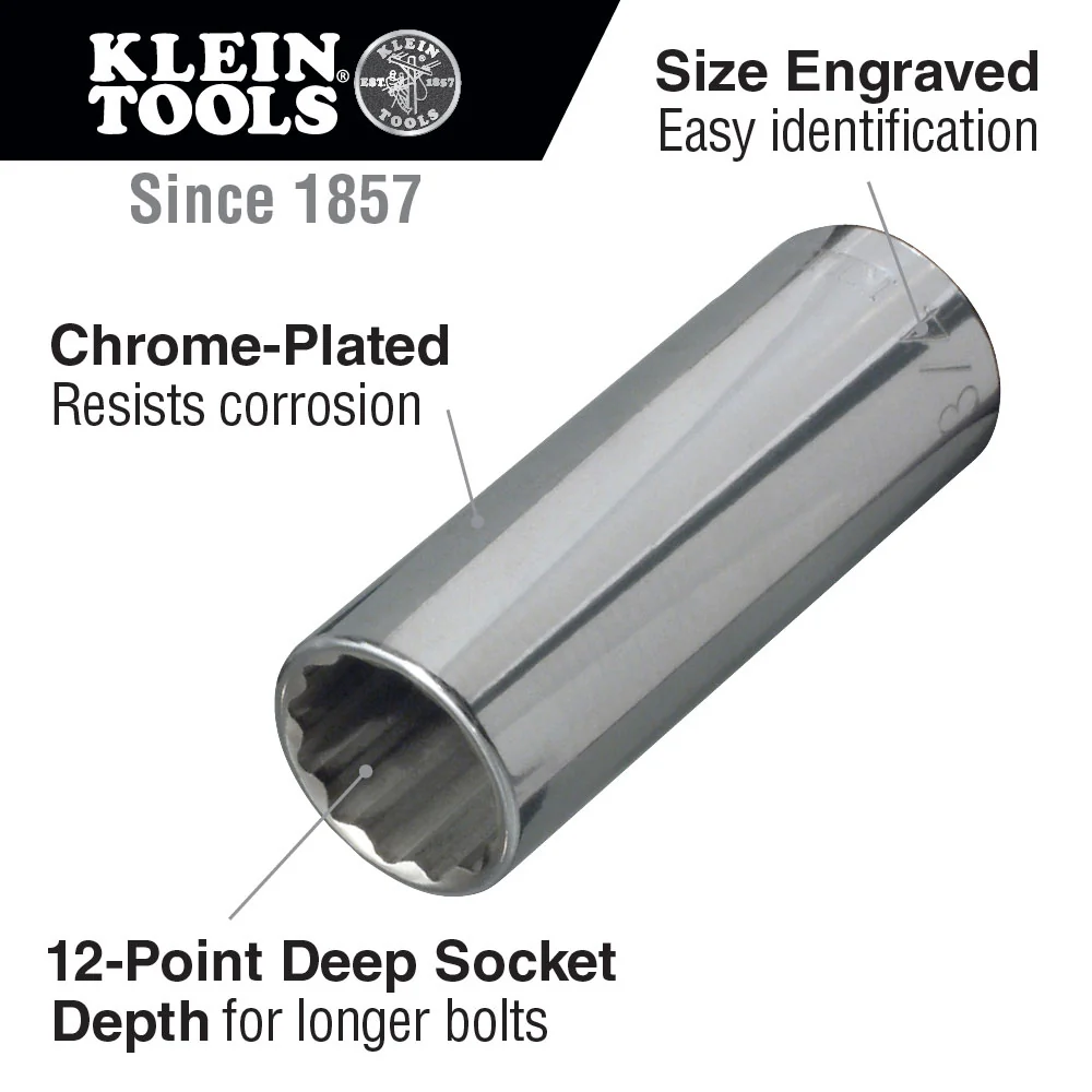Klein Tools 65828 11/16" Deep 12-Point Socket, 1/2" Drive - Image 2