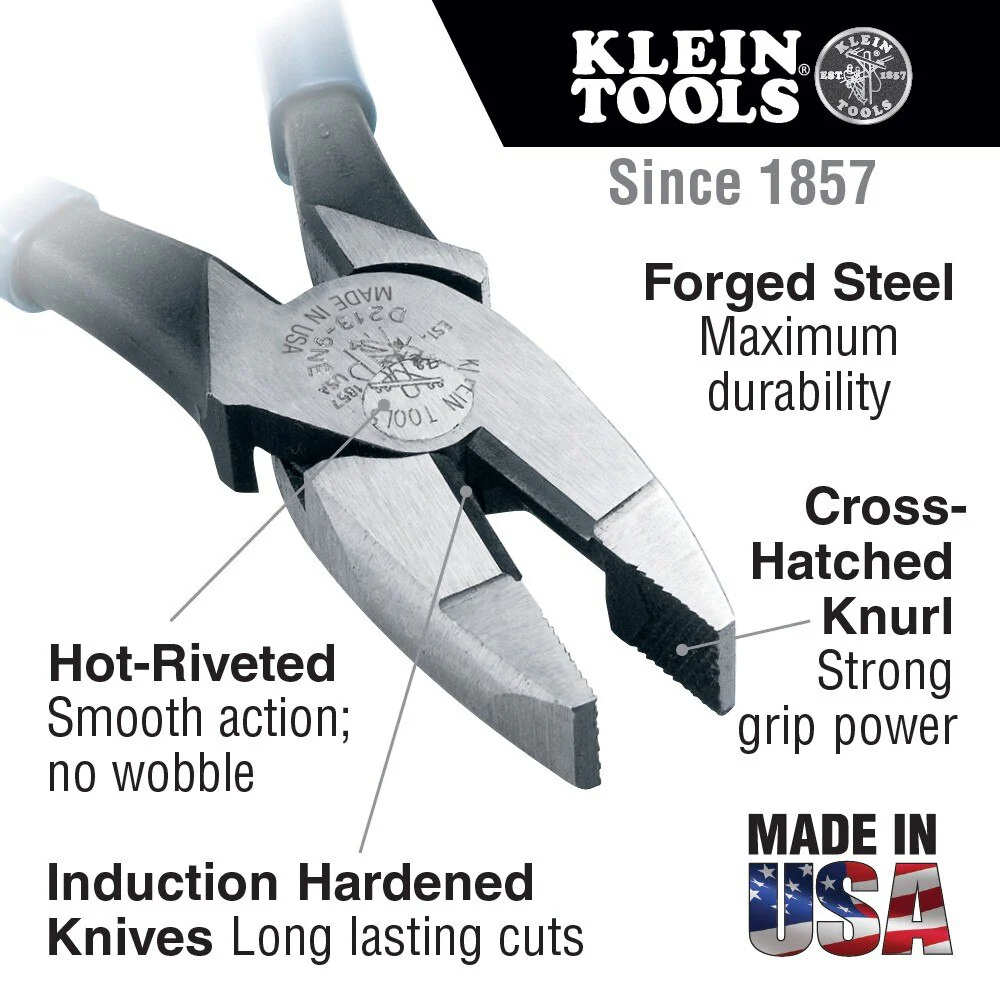 Klein Tools D213-8NE Lineman's Pliers, High Leverage, 8" - Image 2