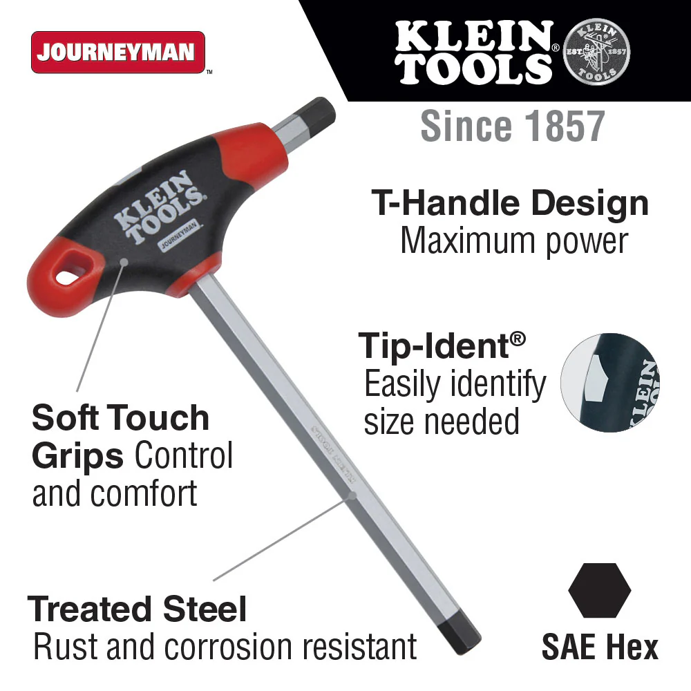 Klein Tools JTH4E10 5/32" Hex Key, Journeyman T-Handle, 4" - Image 2
