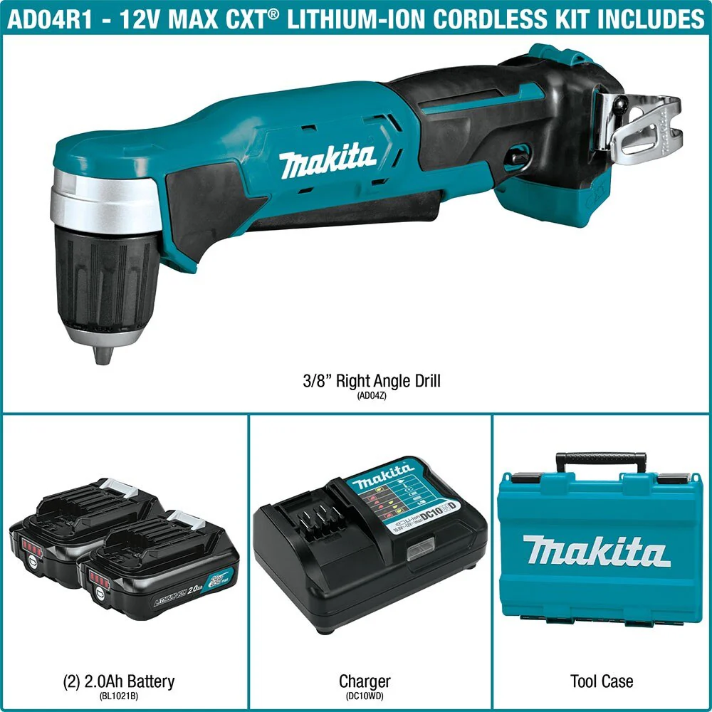 Makita AD04R1 12V max CXT Lithium-Ion Cordless 3/8" Right Angle Drill Kit - Image 2