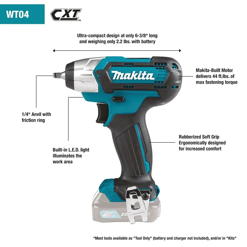 Makita WT04R1 12V Max CXT Lithium-Ion Cordless 1/4" Impact Wrench Kit - Image 3
