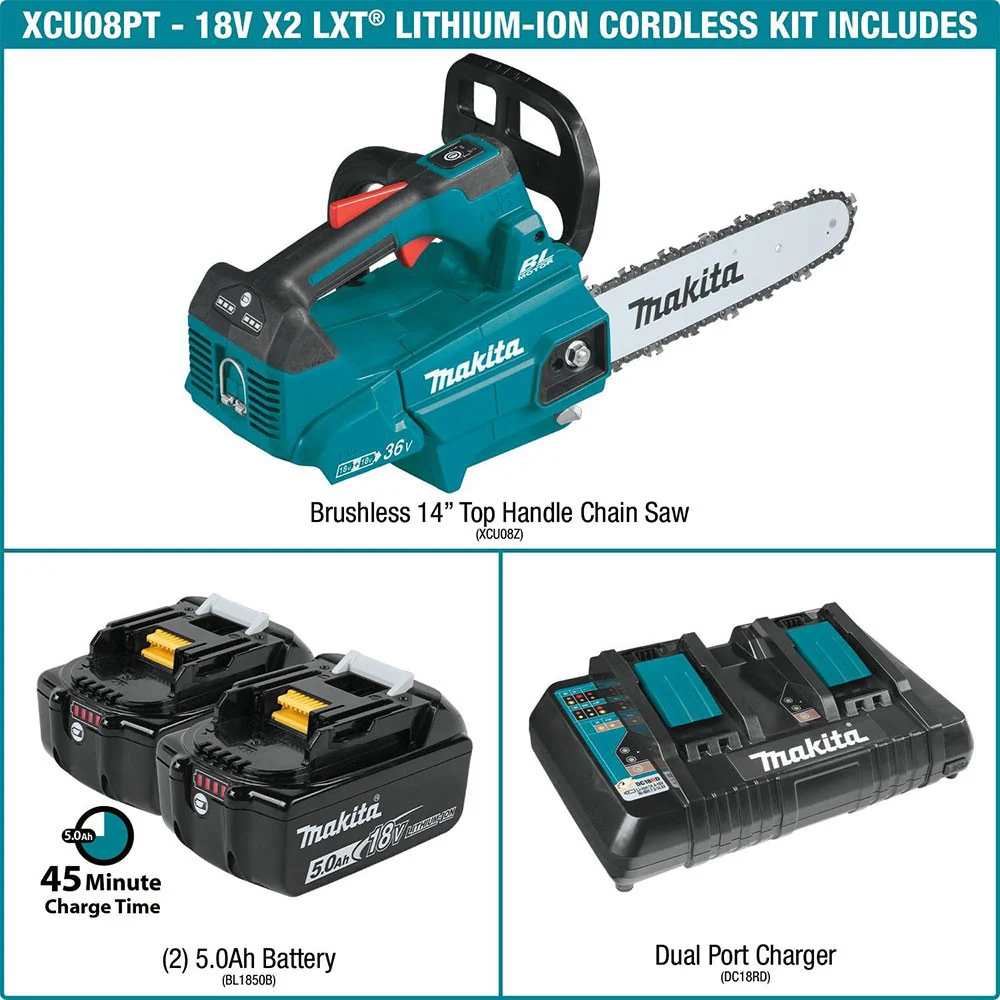 Makita XCU08PT 18V X2 (36V) LXT Brushless 14" Top Handle Chain Saw Kit - Image 12