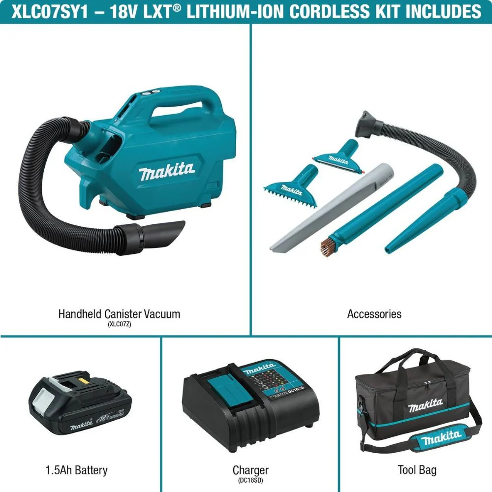 Makita XLC07SY1 18V LXT Lithium-Ion Compact Handheld Canister Vacuum Kit, with one battery (1.5Ah) - Image 14
