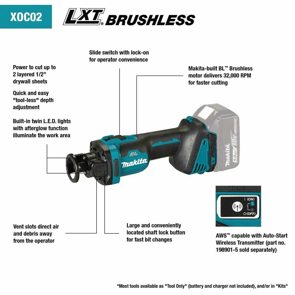 Makita XOC02Z 18V LXT® Lithium-Ion Brushless Cordless Cut-Out Tool, AWS™ Capable (Tool Only) - Image 3