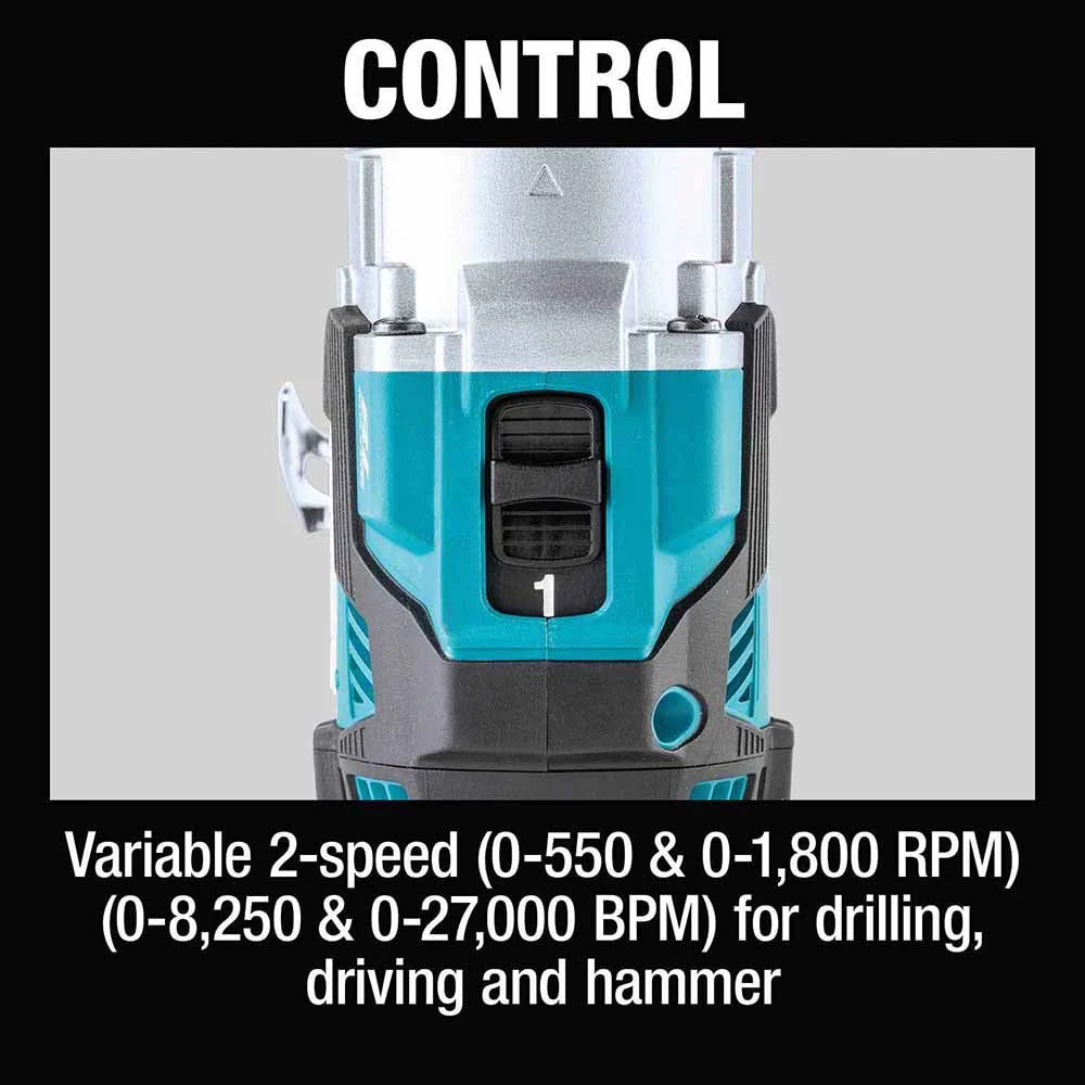 Makita XPH16T 18V LXT Lithium-Ion Compact Brushless Cordless 1/2" Hammer Driver-Drill Kit (5.0Ah) - Image 11
