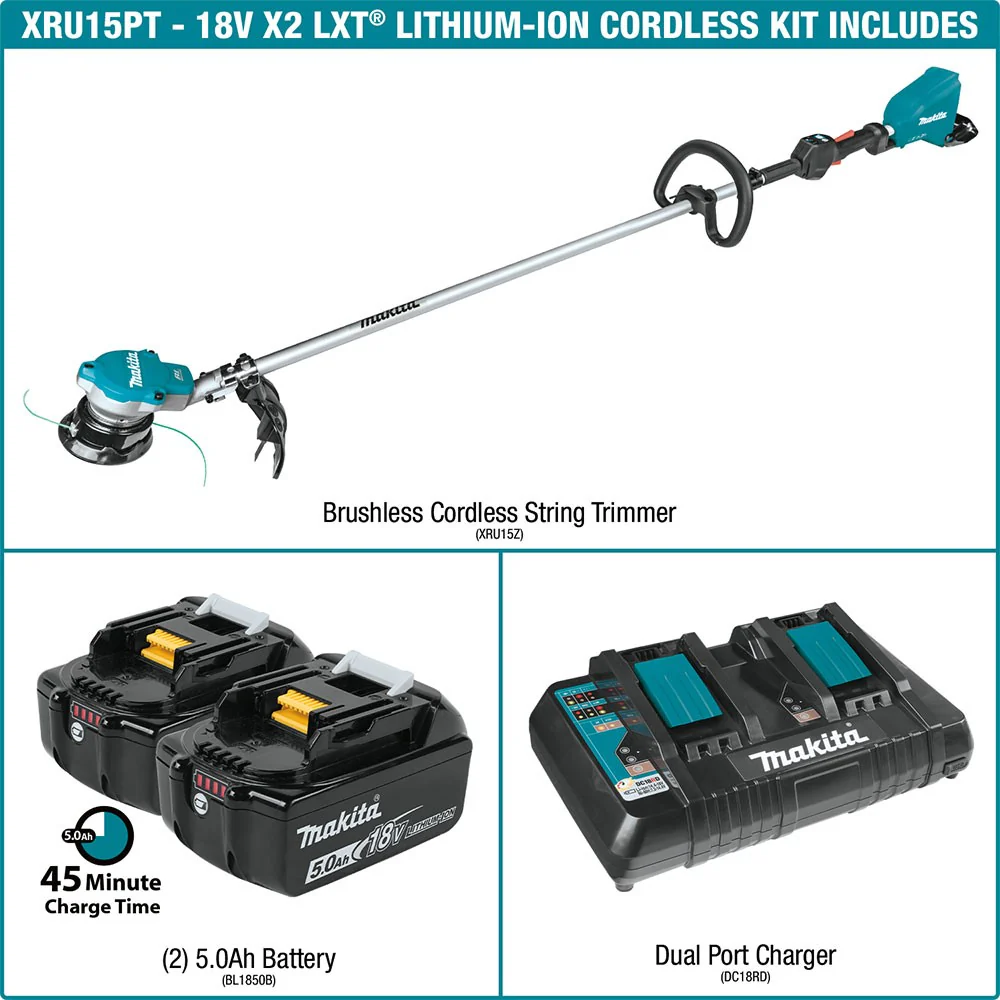 Makita XRU15PT 18V X2 LXT Brushless Cordless String Trimmer Kit (5.0Ah) - Image 3