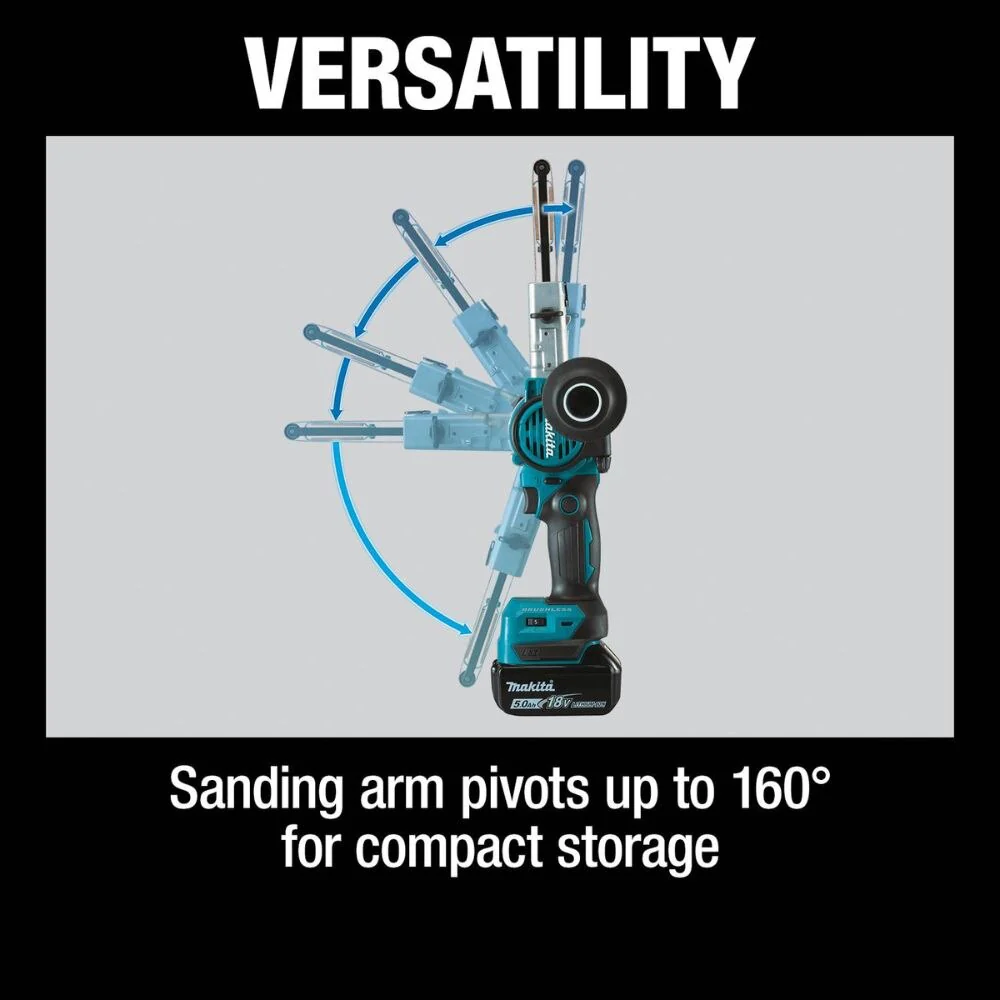 Makita XSB01TJ 18V LXT Lithium-Ion Brushless Cordless 3/8" x 21" Detail Belt Sander Kit, Bag (5.0Ah) - Image 7