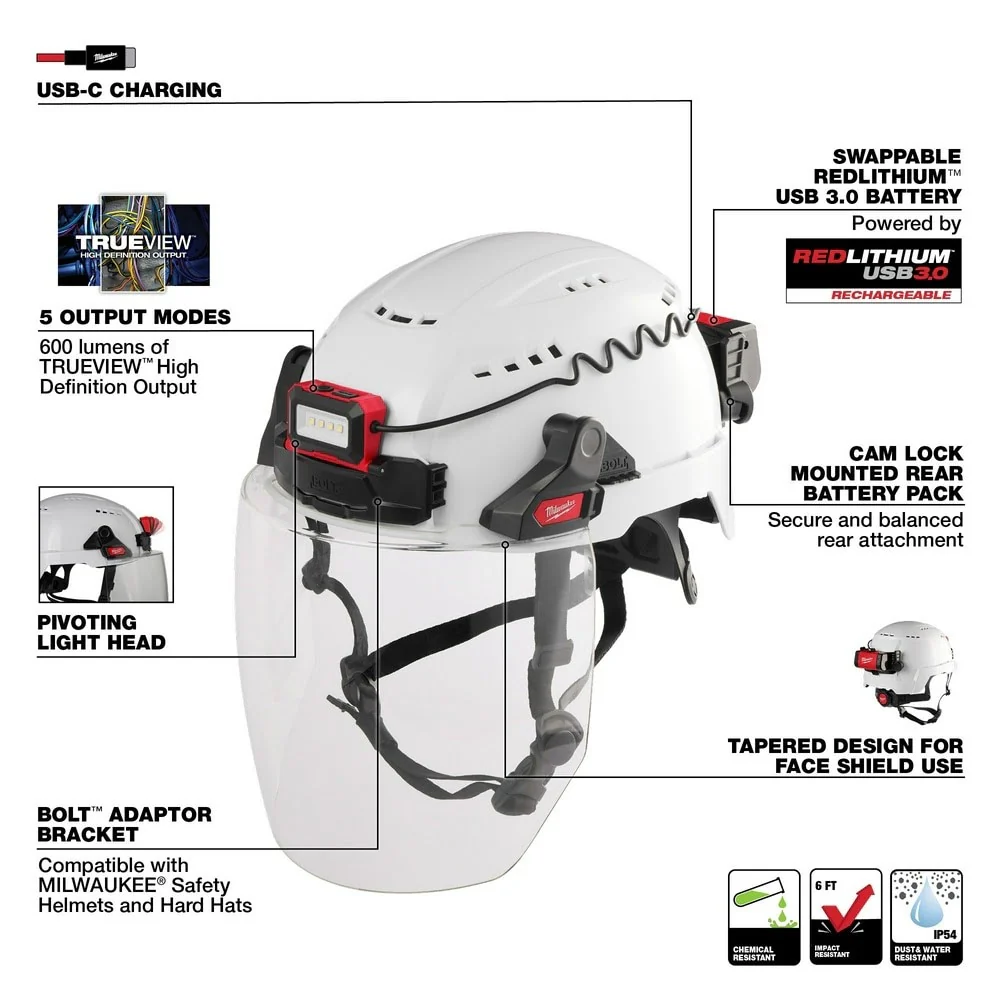 Milwaukee 2118-21 REDLITHIUM USB Rechargeable BOLT Hard Hat / Helmet Headlamp 600 Lumens - Image 5