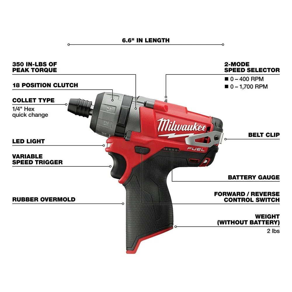 Milwaukee 2402-20 M12 FUEL 1/4" Hex 2-Speed Screwdriver - Image 3
