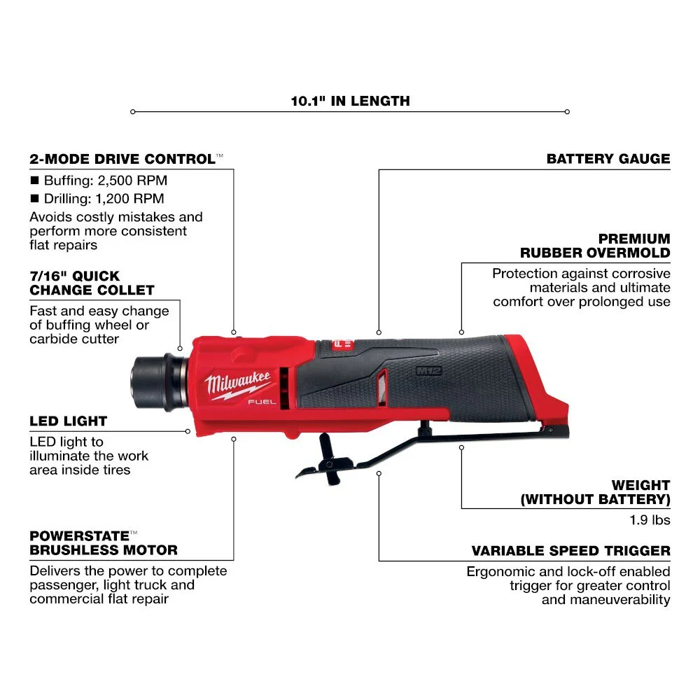 Milwaukee 2409-20 M12 FUEL 12V Lithium-Ion Brushless Low Speed Tire Buffer - Image 2