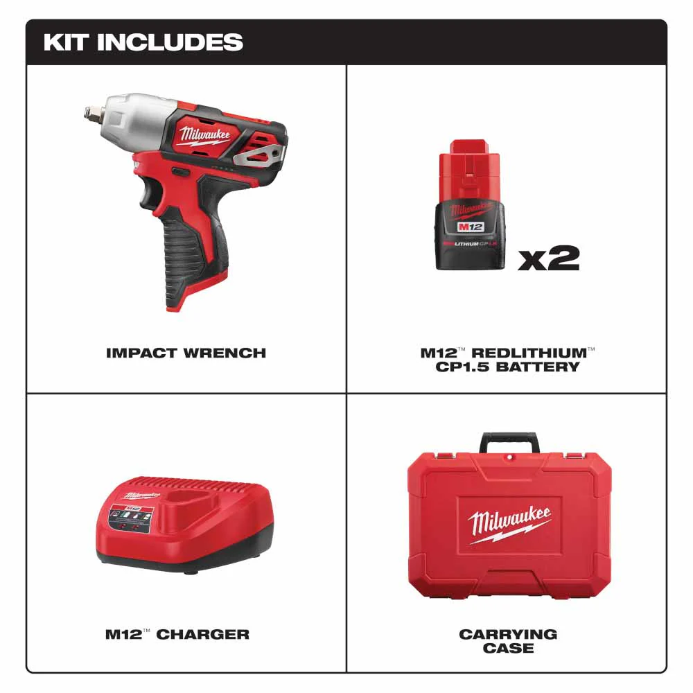Milwaukee 2463-22 M12 3/8” Impact Wrench Kit - Image 2
