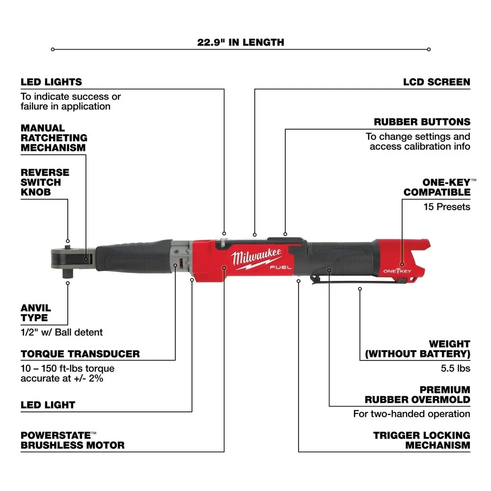 Milwaukee 2466-20 M12 FUEL 1/2" Digital Torque Wrench w/ ONE-KEY Bare Tool - Image 4
