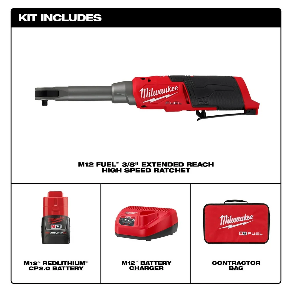 Milwaukee 2569-21 M12 FUEL 3/8" Extended Reach High Speed Ratchet Kit - Image 3