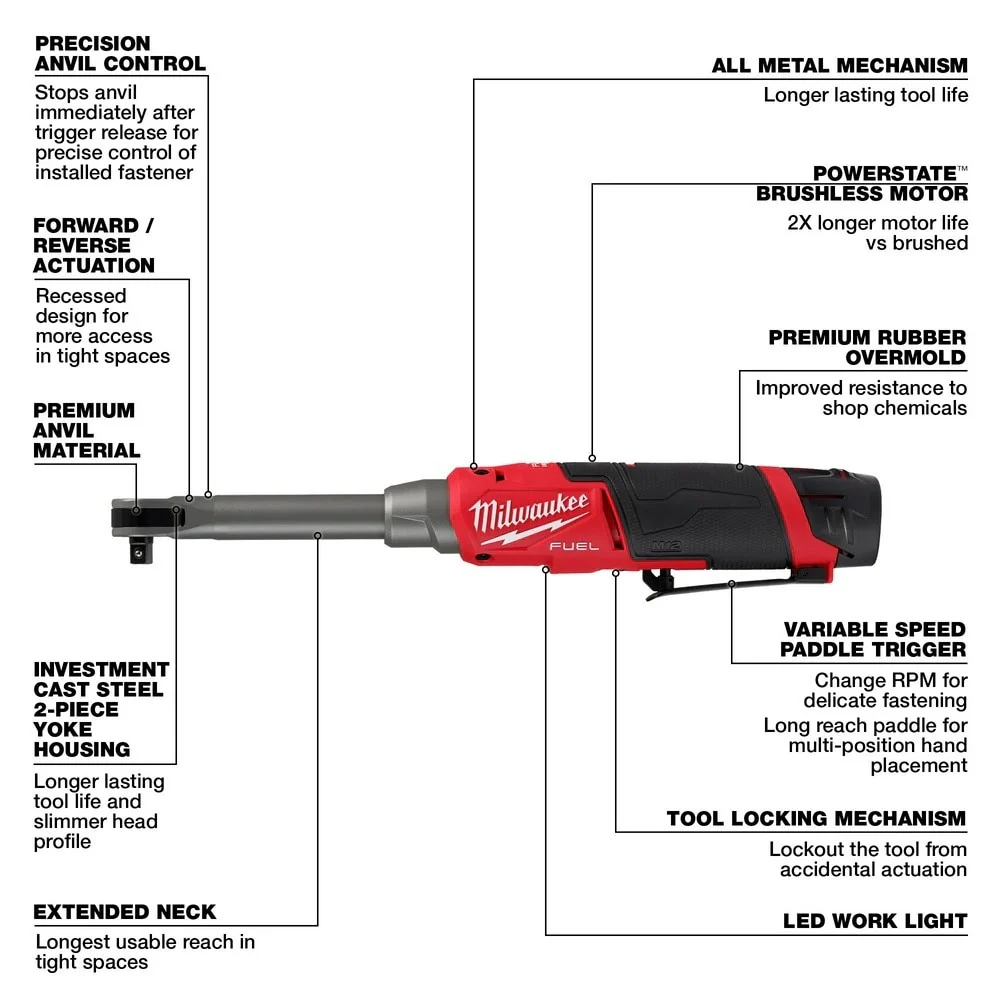 Milwaukee 2569-21 M12 FUEL 3/8" Extended Reach High Speed Ratchet Kit - Image 4