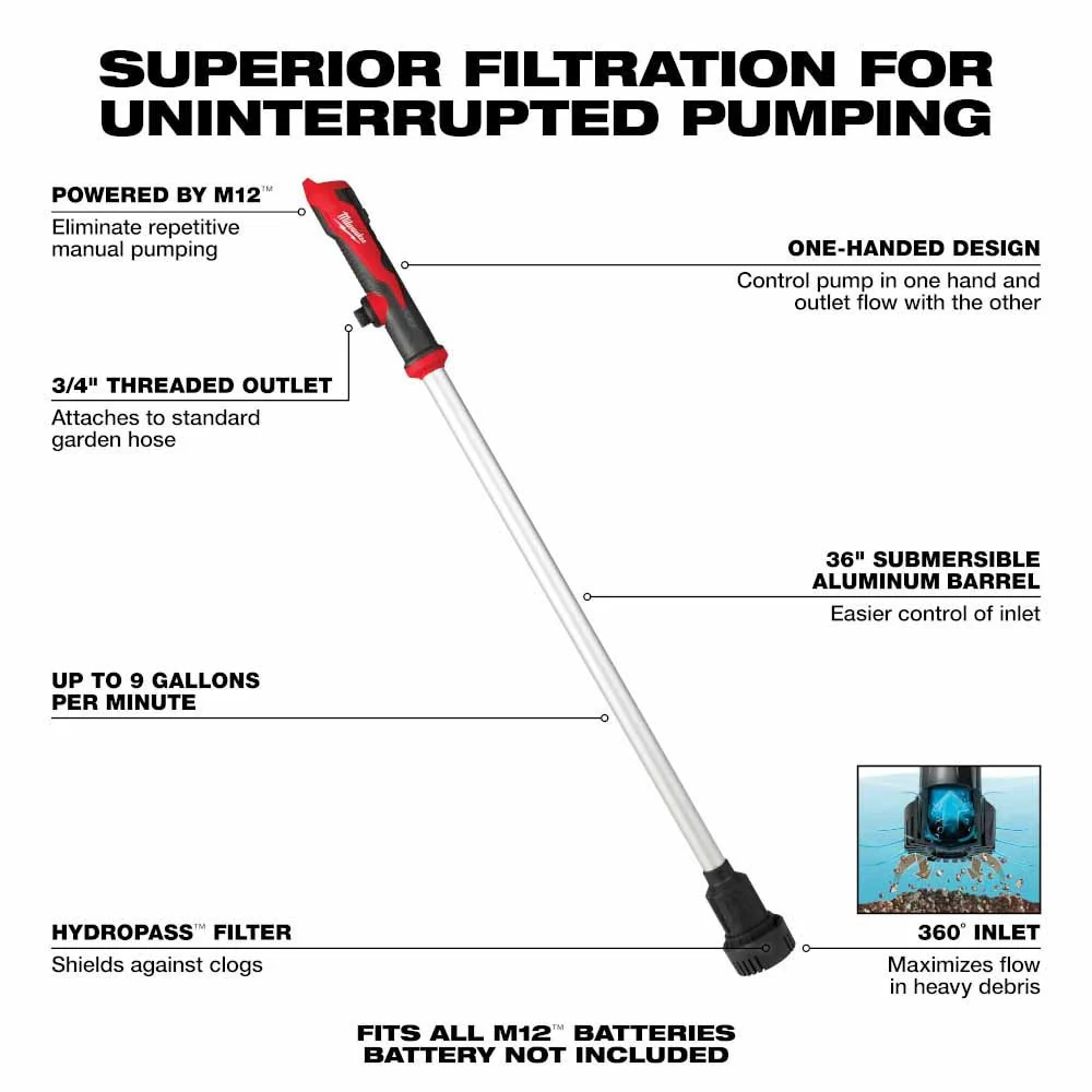 Milwaukee 2579-20 M12 Stick Transfer Pump - Image 2