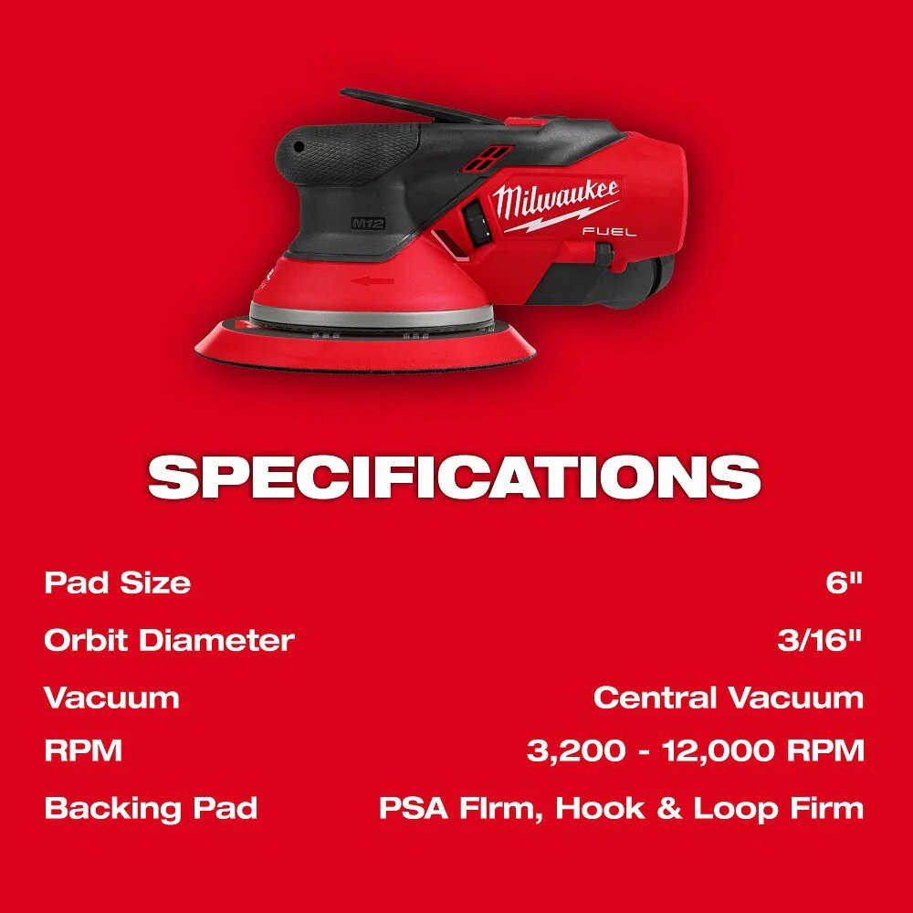 Milwaukee 2585-20 M12 FUEL 6" Random Orbital Sander (3/16") - Image 5
