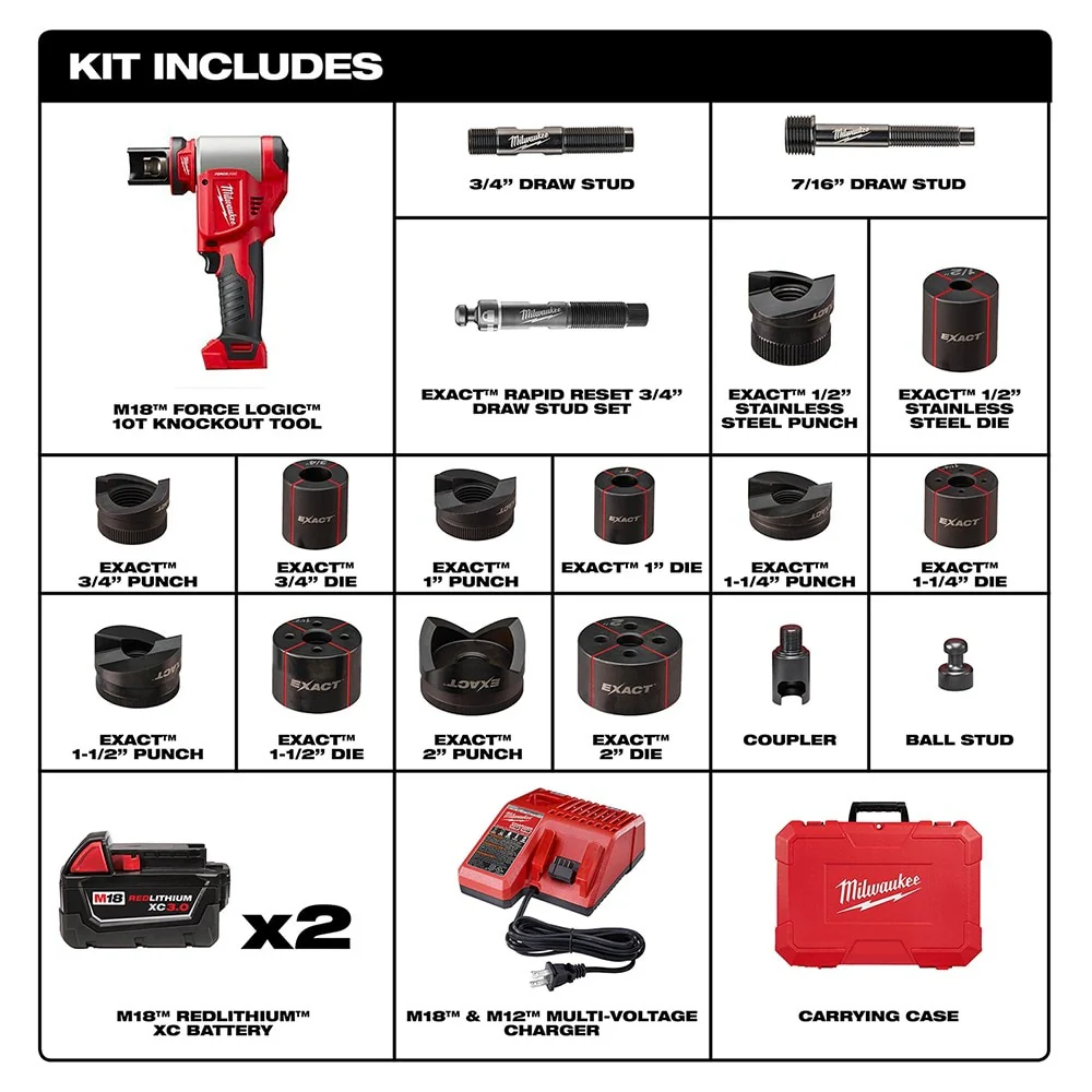Milwaukee 2677-21 M18 FORCE LOGIC 6T Knockout Tool 1/2" - 2" Kit - Image 2