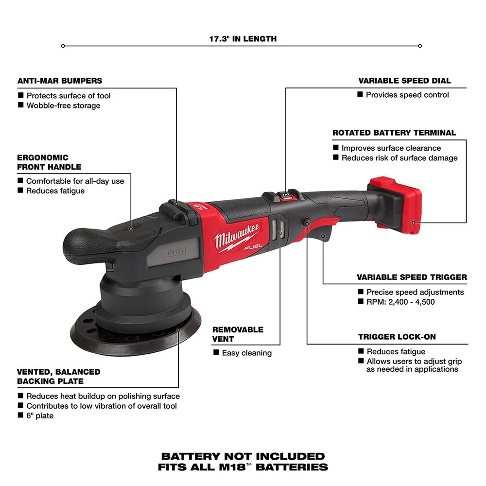 Milwaukee 2685-20 M18 FUEL 6" 21mm Random Orbital Polisher Bare Tool - Image 3