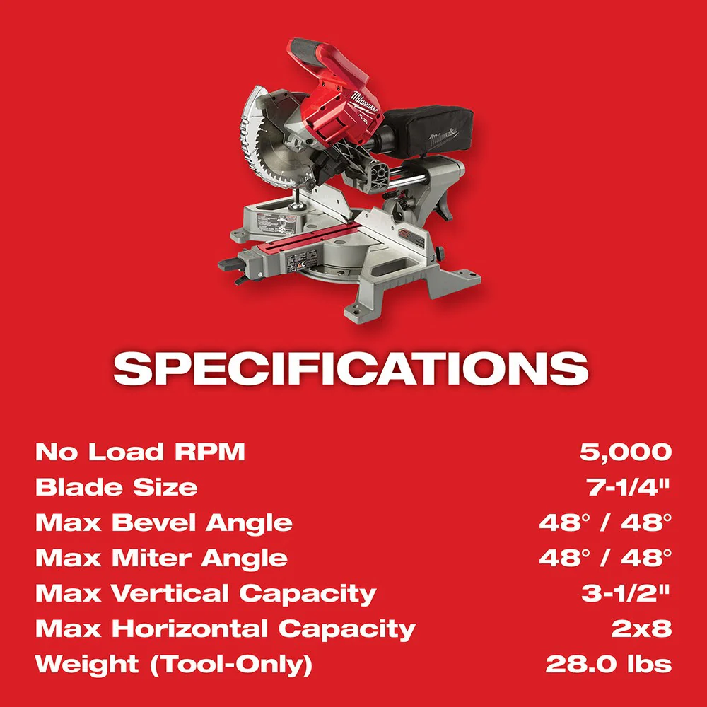 Milwaukee 2733-21 M18 FUEL 7-1/4" Dual Bevel Sliding Compound Miter Saw Kit - Image 8