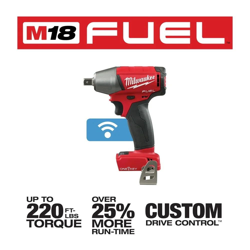 Milwaukee 2759-20 M18 FUEL 1/2" Compact Impact Wrench with Pin Detent with ONE-KEY (Bare Tool) - Image 3