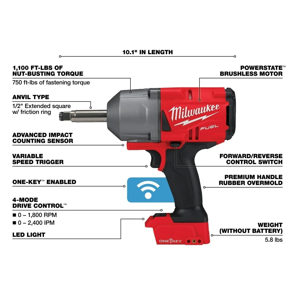 Milwaukee 2769-20 M18 FUEL 1/2" Ext. Anvil Controlled Torque Impact Wrench w/ONE-KEY Bare Tool - Image 4
