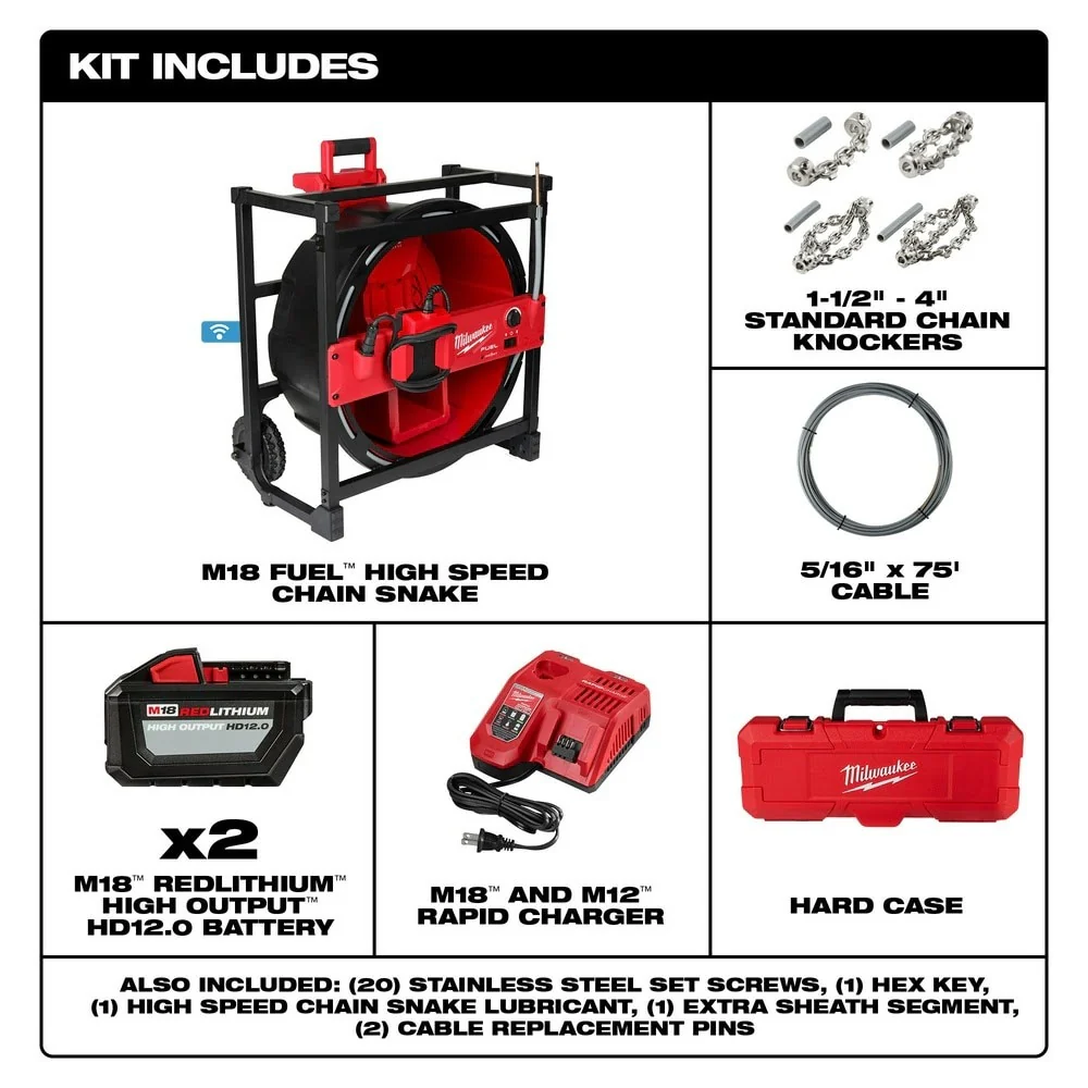 Milwaukee 2819-22 M18 FUEL High Speed Chain Snake for 1-1/2" – 4" Pipes - Image 3