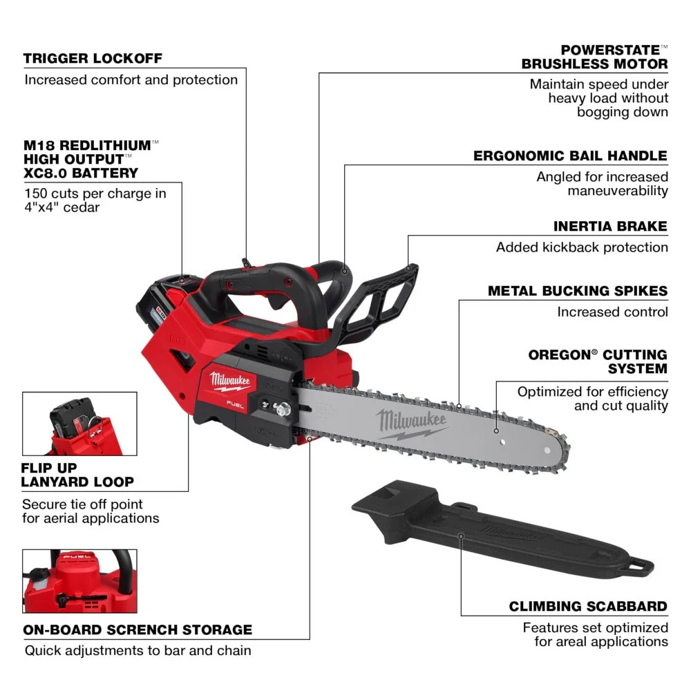 Milwaukee 2826-21T M18 FUEL 14" Top Handle Chainsaw Kit - Image 4