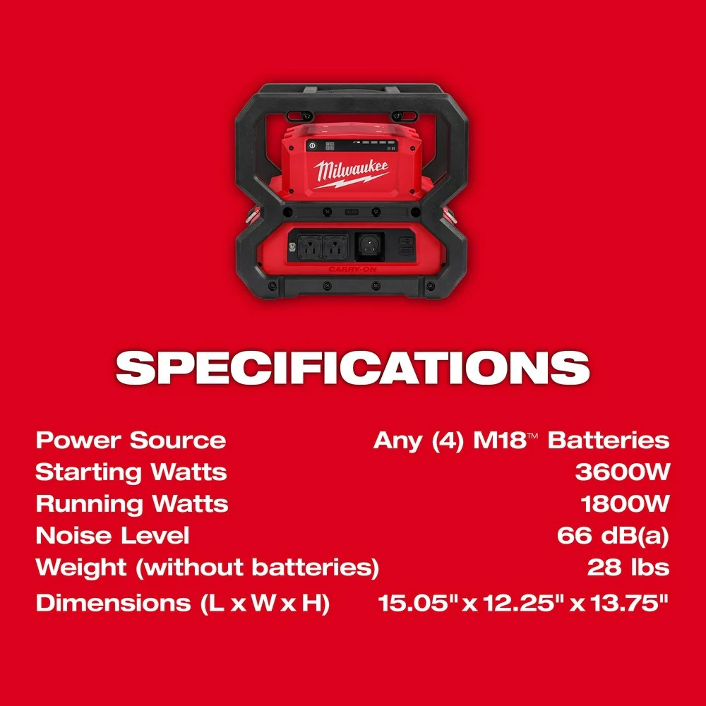 Milwaukee 2845-20 M18 CARRY-ON 3600W/1800W Power Supply - Image 9