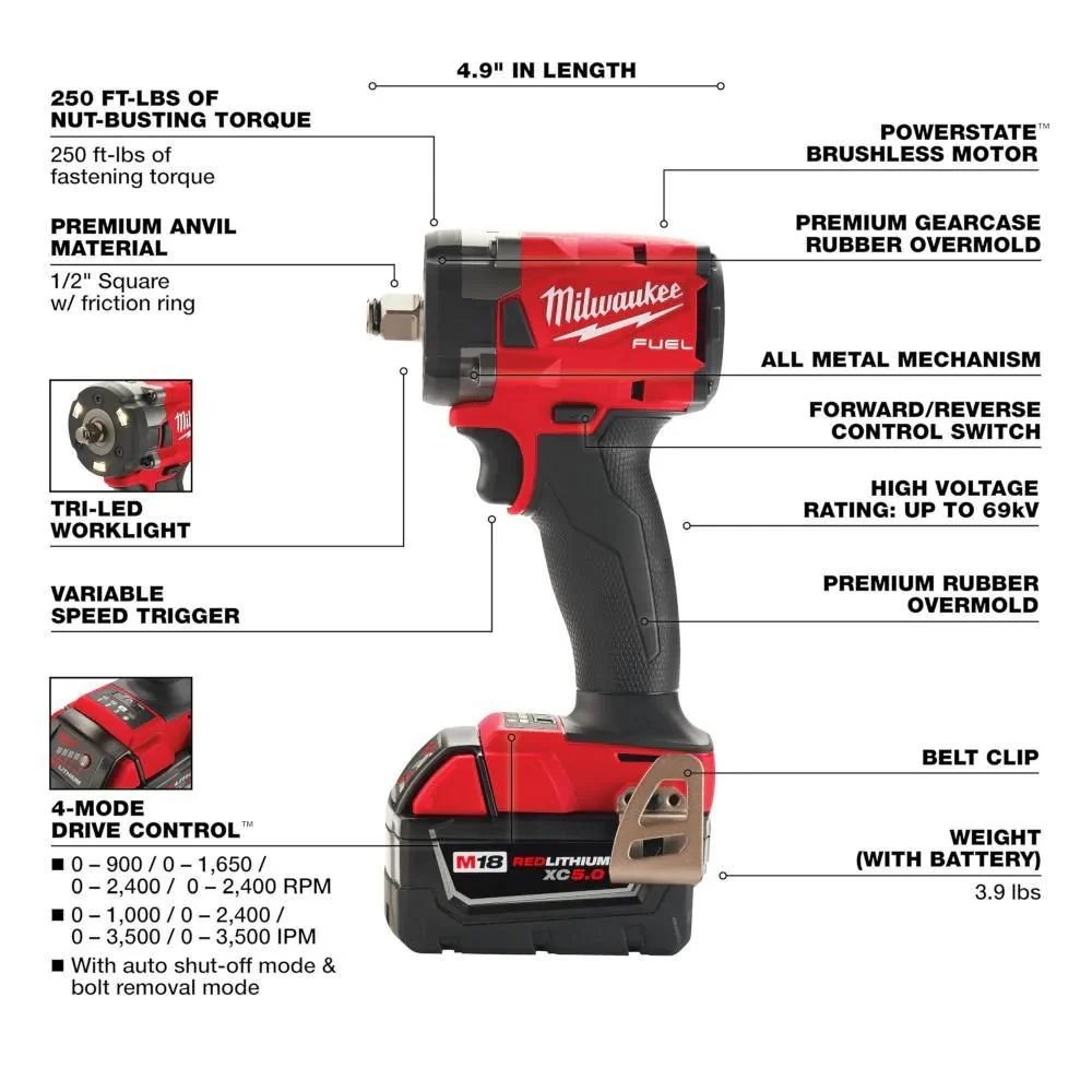 Milwaukee 2855-22R M18 FUEL 1/2 " Compact Impact Wrench w/ Friction Ring Kit - Image 2